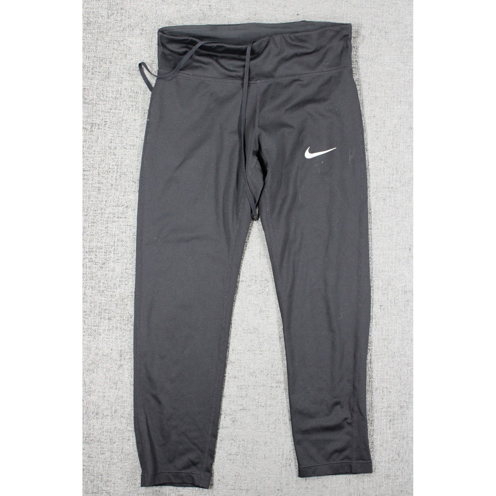 Nike Dri-FIT Women Black Cropped Running Leggings Zipper Pocket Size S